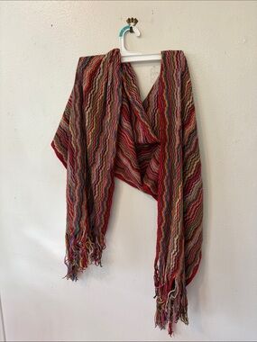 Vintage Multicolor Wavy Stripe Fringe Scarf